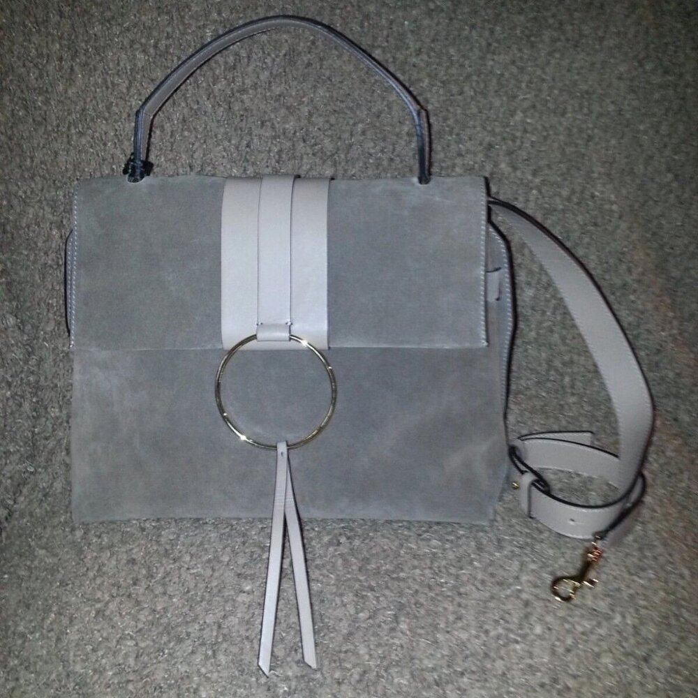 GIANNI CHIARINI-ALMOND/CLAY SUEDE & LEATHER-CIRCLE BAG-SHOULDER/HAND-NEW W/TAGS